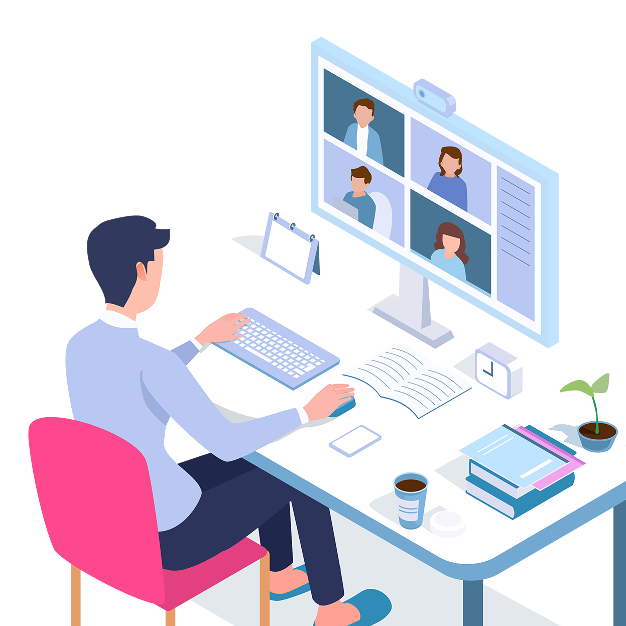 Web会議をしているイラスト